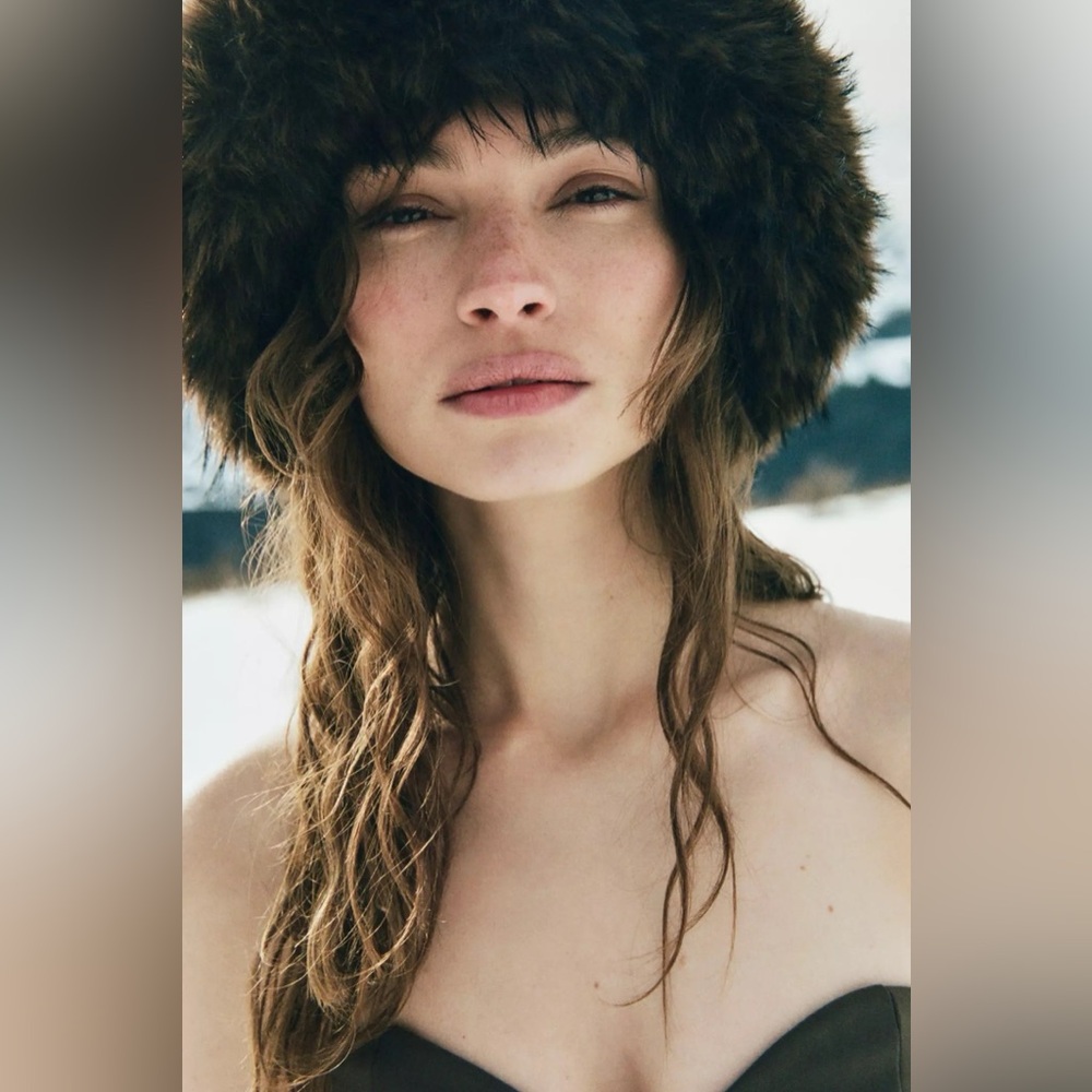 NWT Anthropologie Faux Fur Bucket Hat Espresso Brown Reversible
